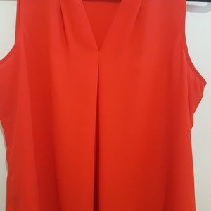 Red V-Neck Sleeveless Blouse